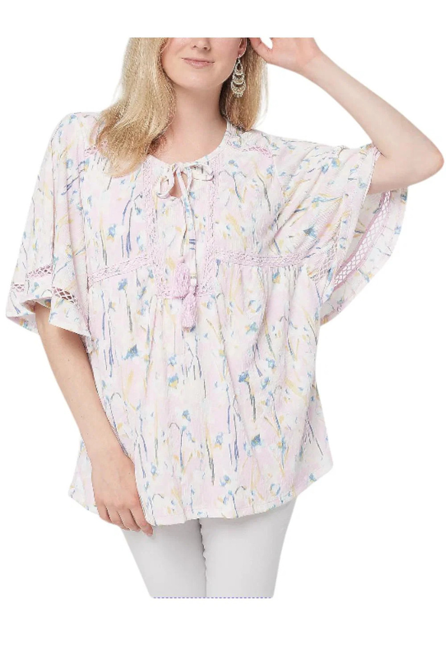 Haute Hippie Tribe Solid V-Neck Peasant Top Lilac Floral - Regular